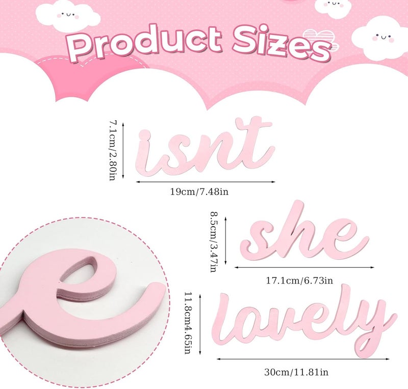 AOCEAN Wood Sign Boho Decor Isn’t She Lovely Wall Art Bedroom Baby Girl Princess Room Nursery Shelf Home Decoration (Pink) - Image 2